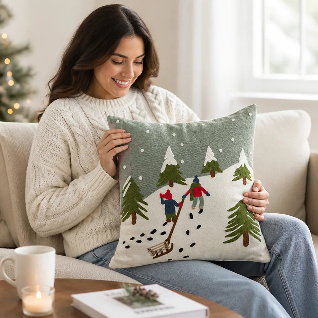 Sofa Cushion Hand-Embroidered Removable Cover 18x18 Inch Insert