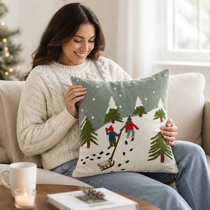 Sofa Cushion Hand-Embroidered Removable Cover 18x18 Inch Insert