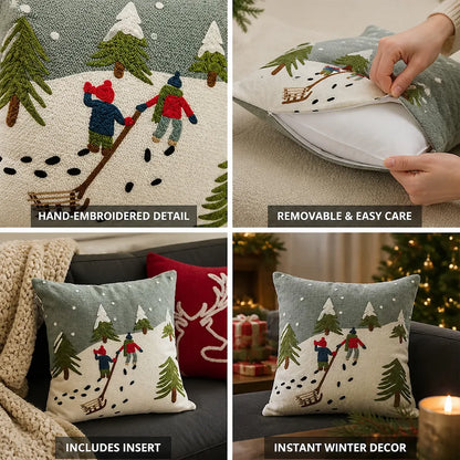 Sofa Cushion Hand-Embroidered Removable Cover 18x18 Inch Insert
