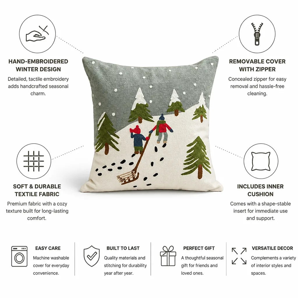 Sofa Cushion Hand-Embroidered Removable Cover 18x18 Inch Insert
