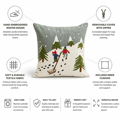 Sofa Cushion Hand-Embroidered Removable Cover 18x18 Inch Insert