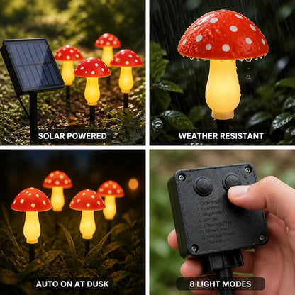 Solar String Lights Mushroom Bulbs Solar-Powered & 8 Modes