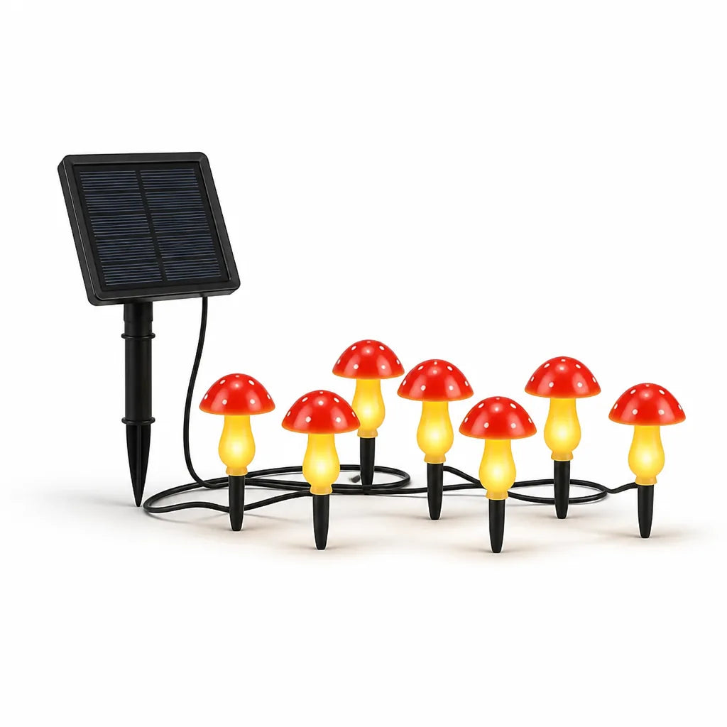 Solar String Lights Mushroom Bulbs Solar-Powered & 8 Modes