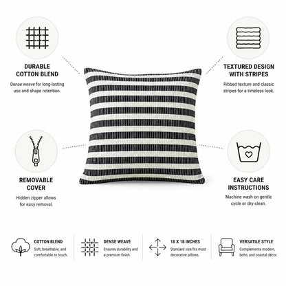 Square Pillow Cover Ribbed Cotton Blend Two-Tone Stripe 18x18
