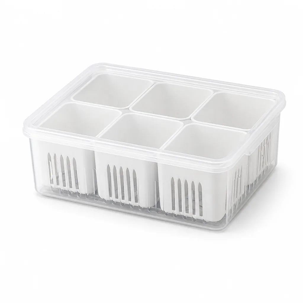 Stackable Refrigerator Organizer with Drainage Insert (6-Compartment)