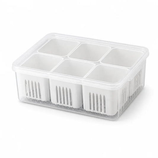 Stackable Refrigerator Organizer with Drainage Insert (6-Compartment)