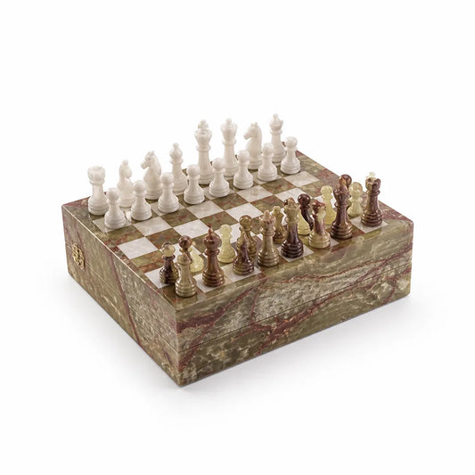 Staunton Style Marble Chess Set With Glossy Board