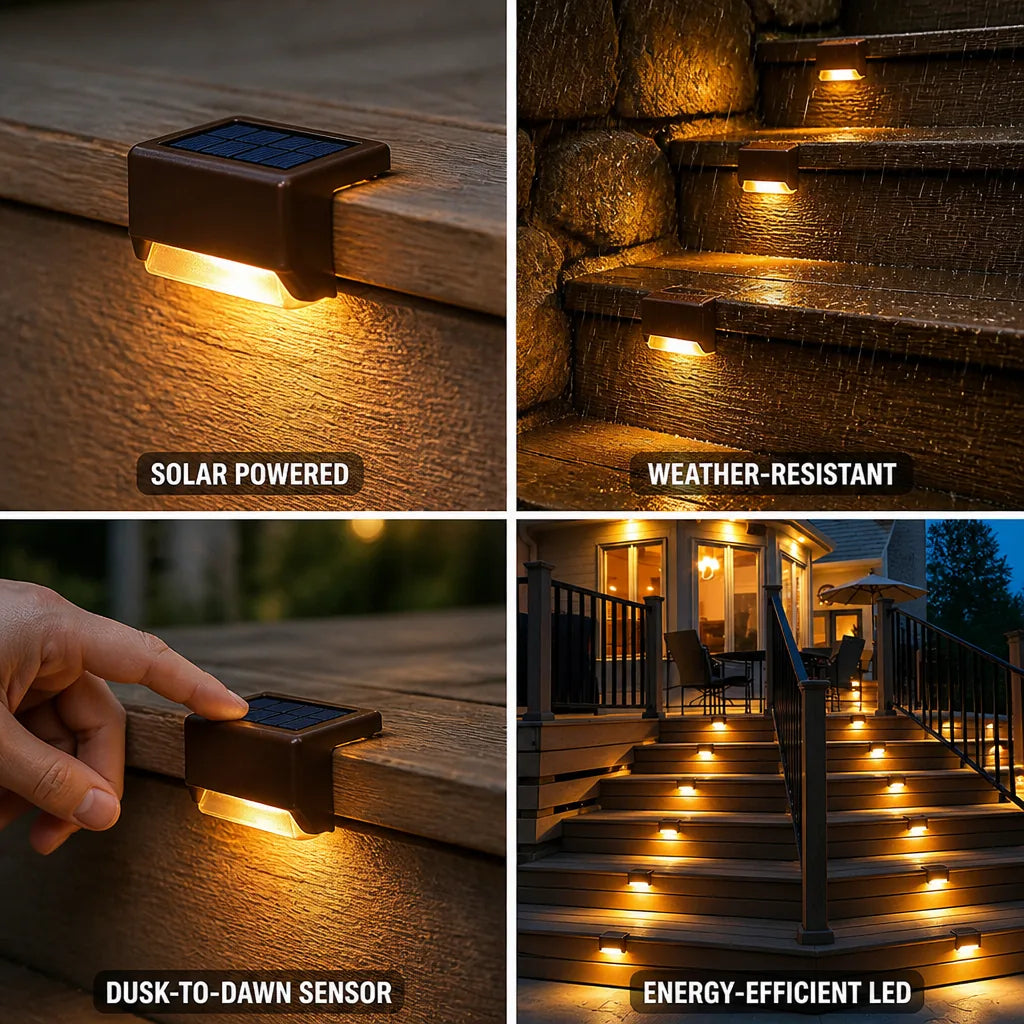 Step Lights Solar Powered Dusk-To-Dawn LED Weather-Resistant
