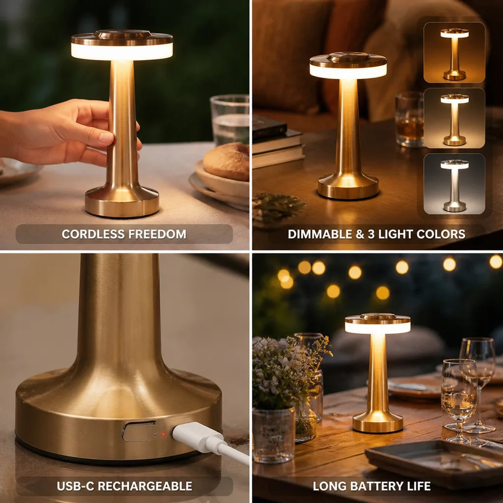 Table Lamp Cordless Rechargeable Dimmable LED