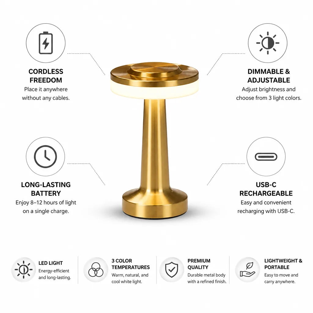 Table Lamp Cordless Rechargeable Dimmable LED