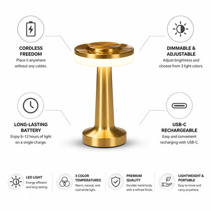 Table Lamp Cordless Rechargeable Dimmable LED