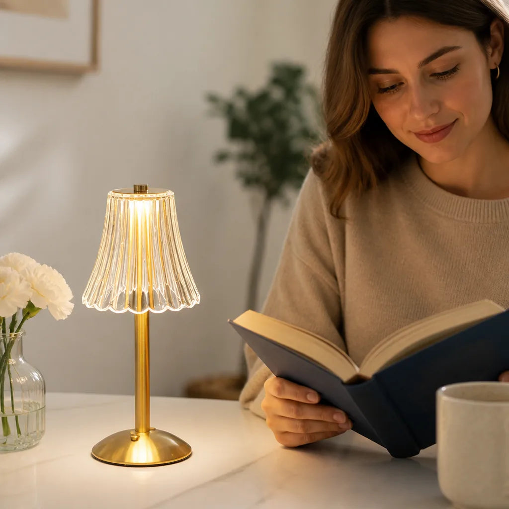 Table Lamp Cordless Rechargeable Touch Dimmable Crystal Shade