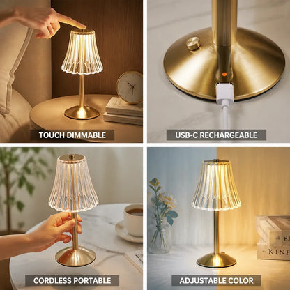 Table Lamp Cordless Rechargeable Touch Dimmable Crystal Shade