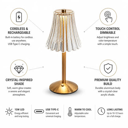 Table Lamp Cordless Rechargeable Touch Dimmable Crystal Shade