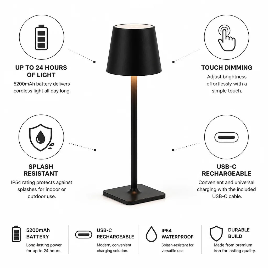 Table Lamp Cordless Touch Dimming 24 Hour