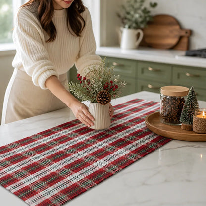 Table Runner Classic Check Handwoven Cotton Blend
