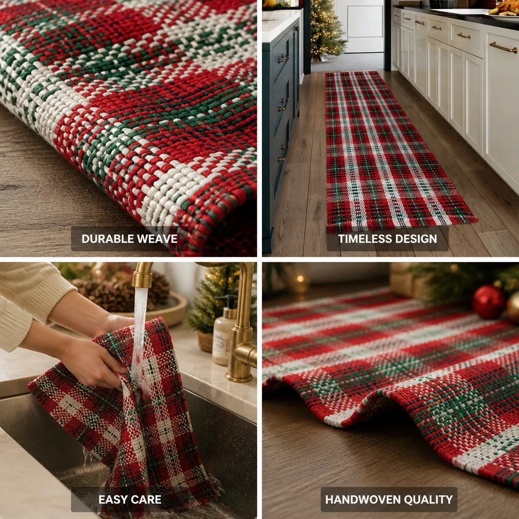 Table Runner Classic Check Handwoven Cotton Blend