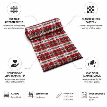 Table Runner Classic Check Handwoven Cotton Blend