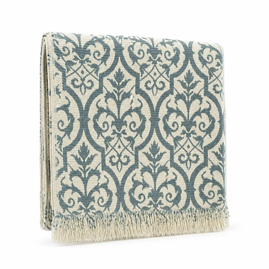 Table Runner Floral Jacquard Cotton Blend Fringed Ends