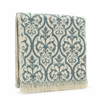 Table Runner Floral Jacquard Cotton Blend Fringed Ends
