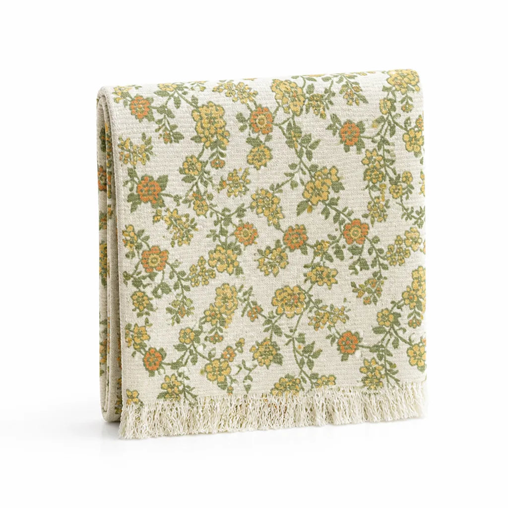 Table Runner Floral Jacquard Cotton Blend Fringed Ends