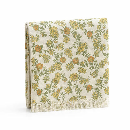 Table Runner Floral Jacquard Cotton Blend Fringed Ends