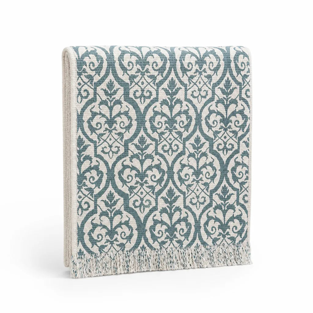Table Runner Floral Jacquard Cotton Blend Fringed Ends