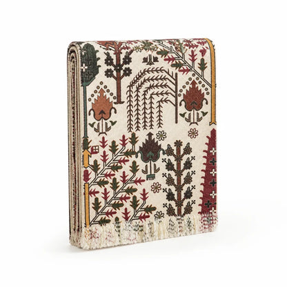 Table Runner Floral Jacquard Cotton Blend Fringed Ends