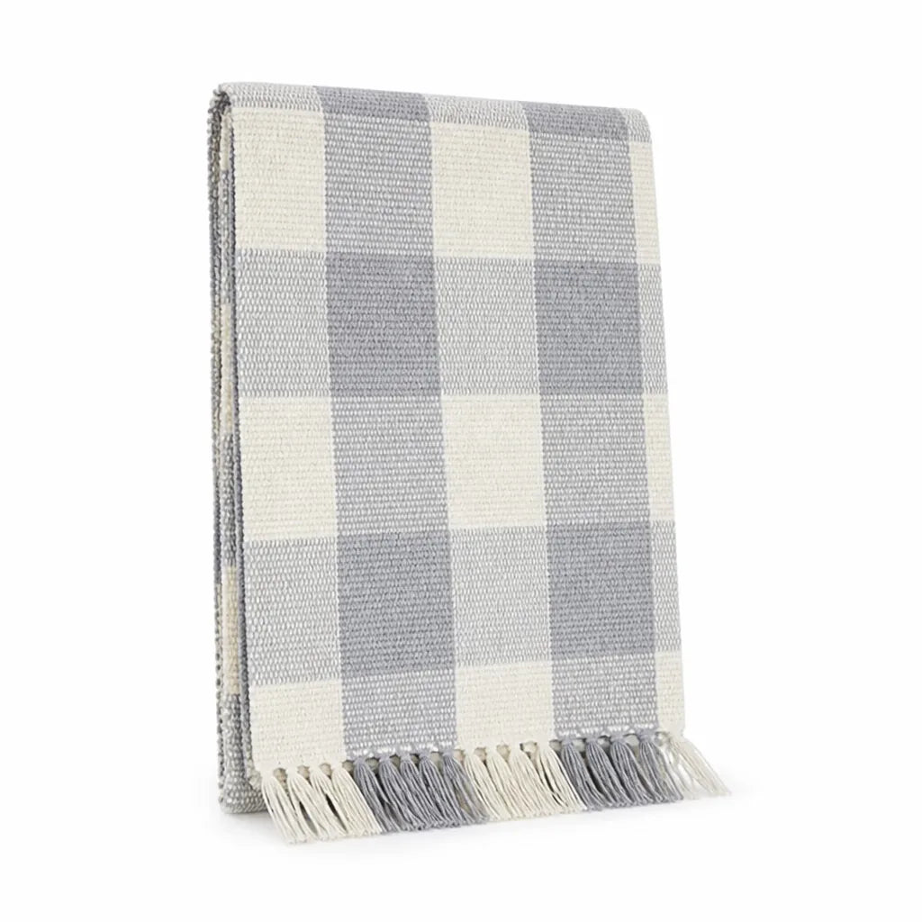 Table Runner Handwoven Checkered Cotton Blend Fringed Edges