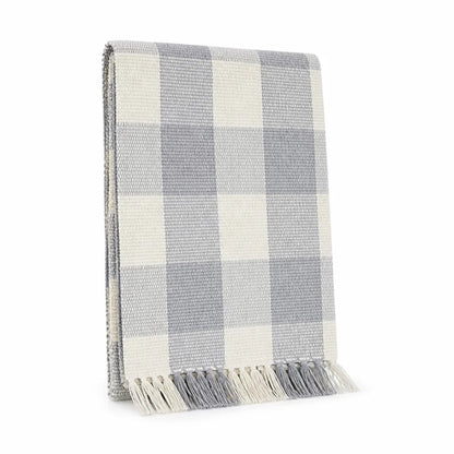 Table Runner Handwoven Checkered Cotton Blend Fringed Edges