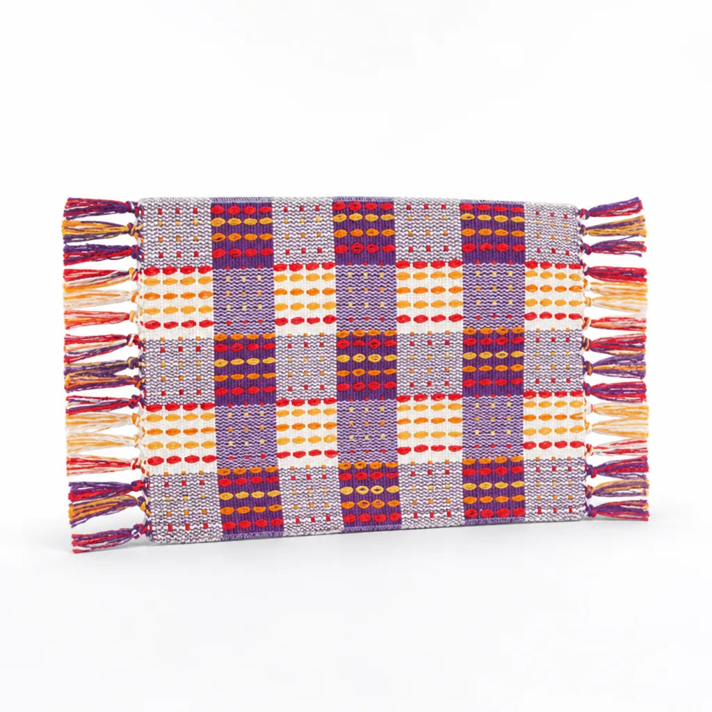 Table Runner Handwoven Checkered Cotton Blend Fringed Edges
