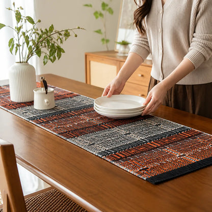 Table Runner Handwoven Cotton Blend Fringed Ends