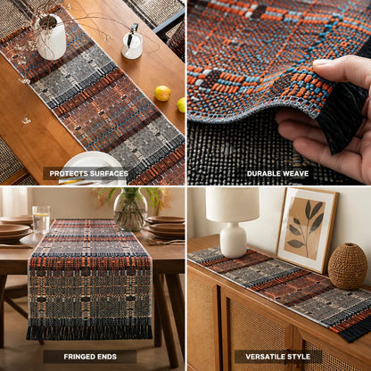 Table Runner Handwoven Cotton Blend Fringed Ends