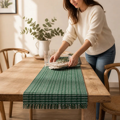 Table Runner Handwoven Cotton Fringed Ends