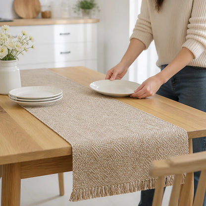 Table Runner Handwoven Herringbone & Fringed Ends