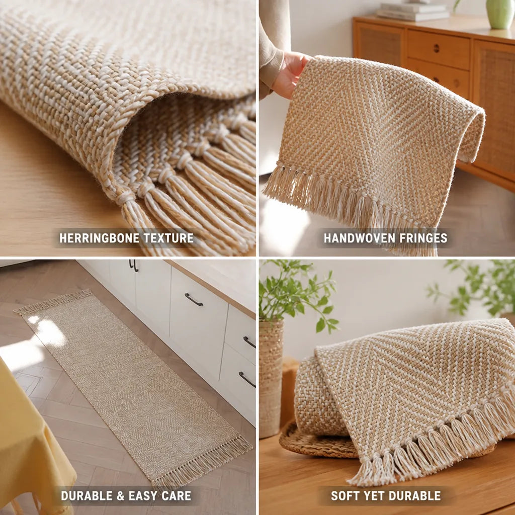 Table Runner Handwoven Herringbone & Fringed Ends