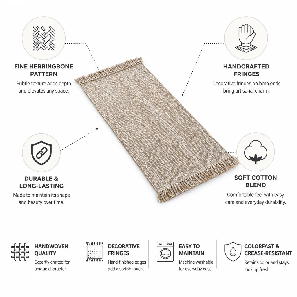Table Runner Handwoven Herringbone & Fringed Ends