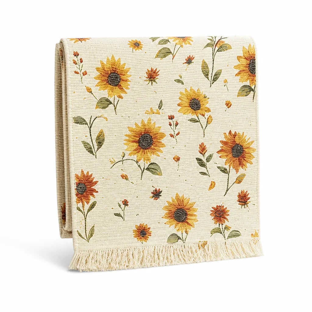 Table Runner Woven Cotton Blend Floral Embroidery Fringed Edges