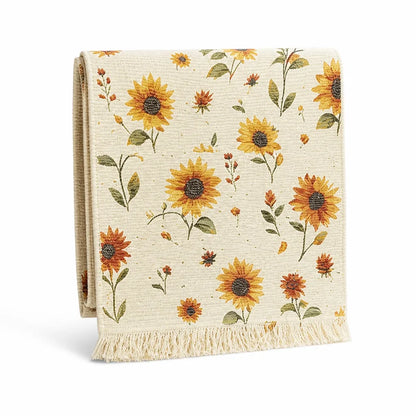 Table Runner Woven Cotton Blend Floral Embroidery Fringed Edges