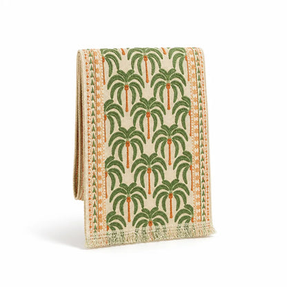 Table Runner Woven Cotton Blend Floral Embroidery Fringed Edges