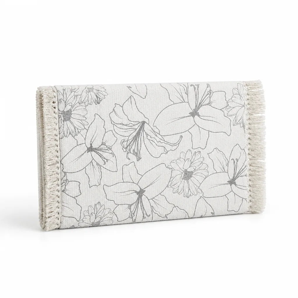Table Runner Woven Cotton Botanical Bird Print Fringed Edges