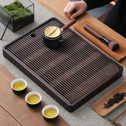 Tea Tray Bamboo Built-In Water Drain