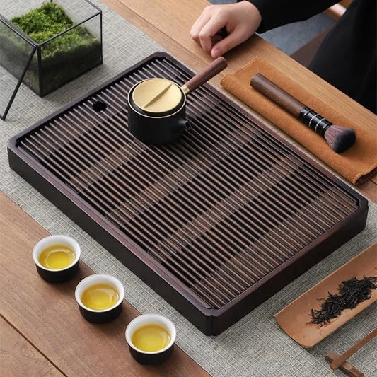 Tea Tray Bamboo Built-In Water Drain