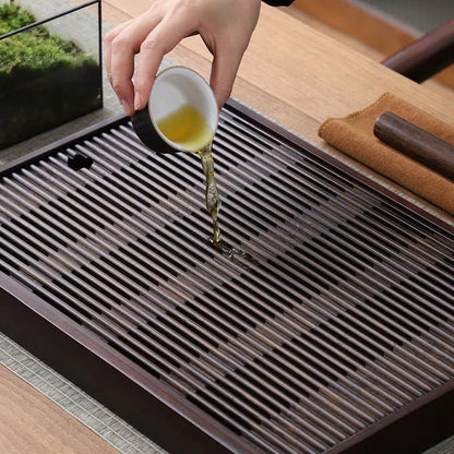 Tea Tray Bamboo Built-In Water Drain