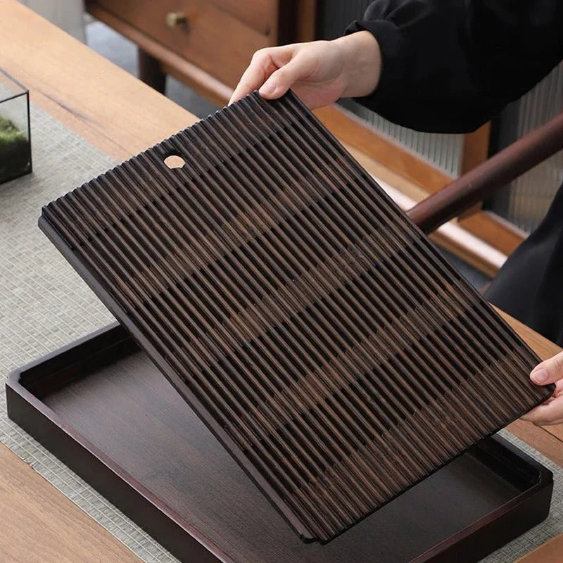 Tea Tray Bamboo Built-In Water Drain