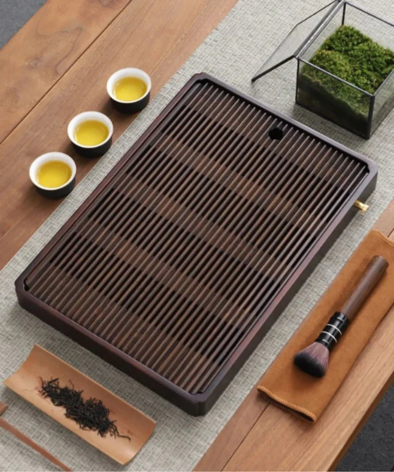 Tea Tray Bamboo Built-In Water Drain