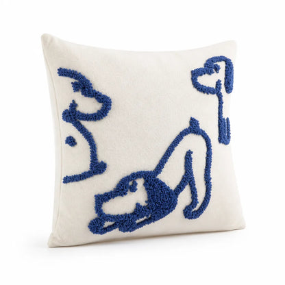 Throw Pillow Cover Hand-Tufted Dog Motif Cotton Canvas Tassels