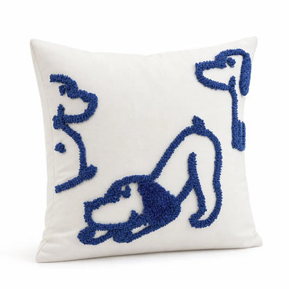 Throw Pillow Cover Hand-Tufted Dog Motif Cotton Canvas Tassels