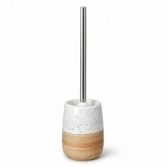 Toilet Brush & Holder Ceramic Wood-Like Base Stainless Steel
