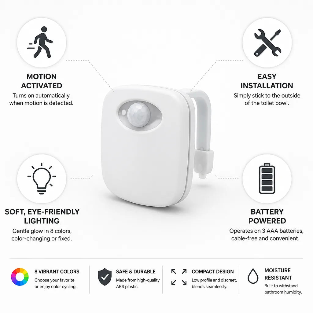 Toilet Night Light Motion-Activated 8 Colors Battery-Powered